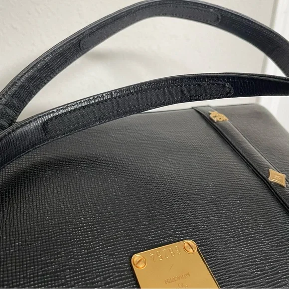 MCM Black Leather Tote Shoulder Bag with Gold Accents - Picture 12 of 13